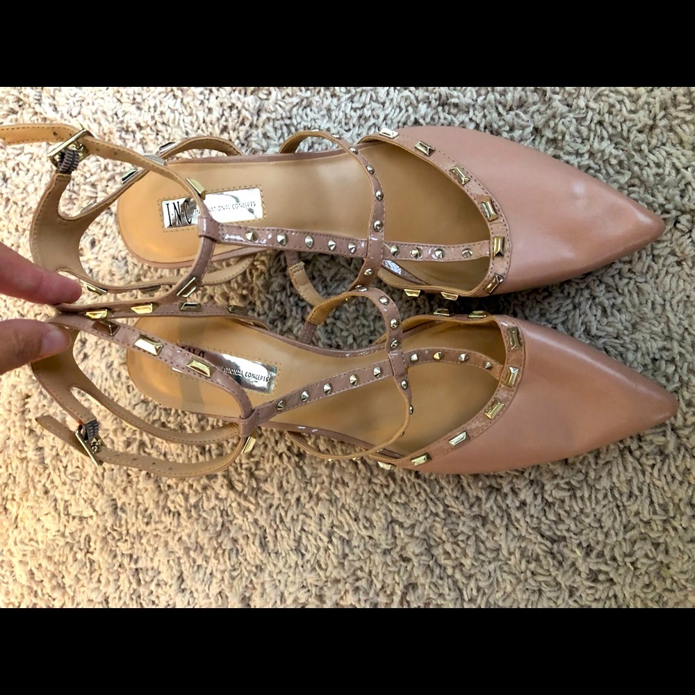 Nude pink INC studded heels, size 9.5